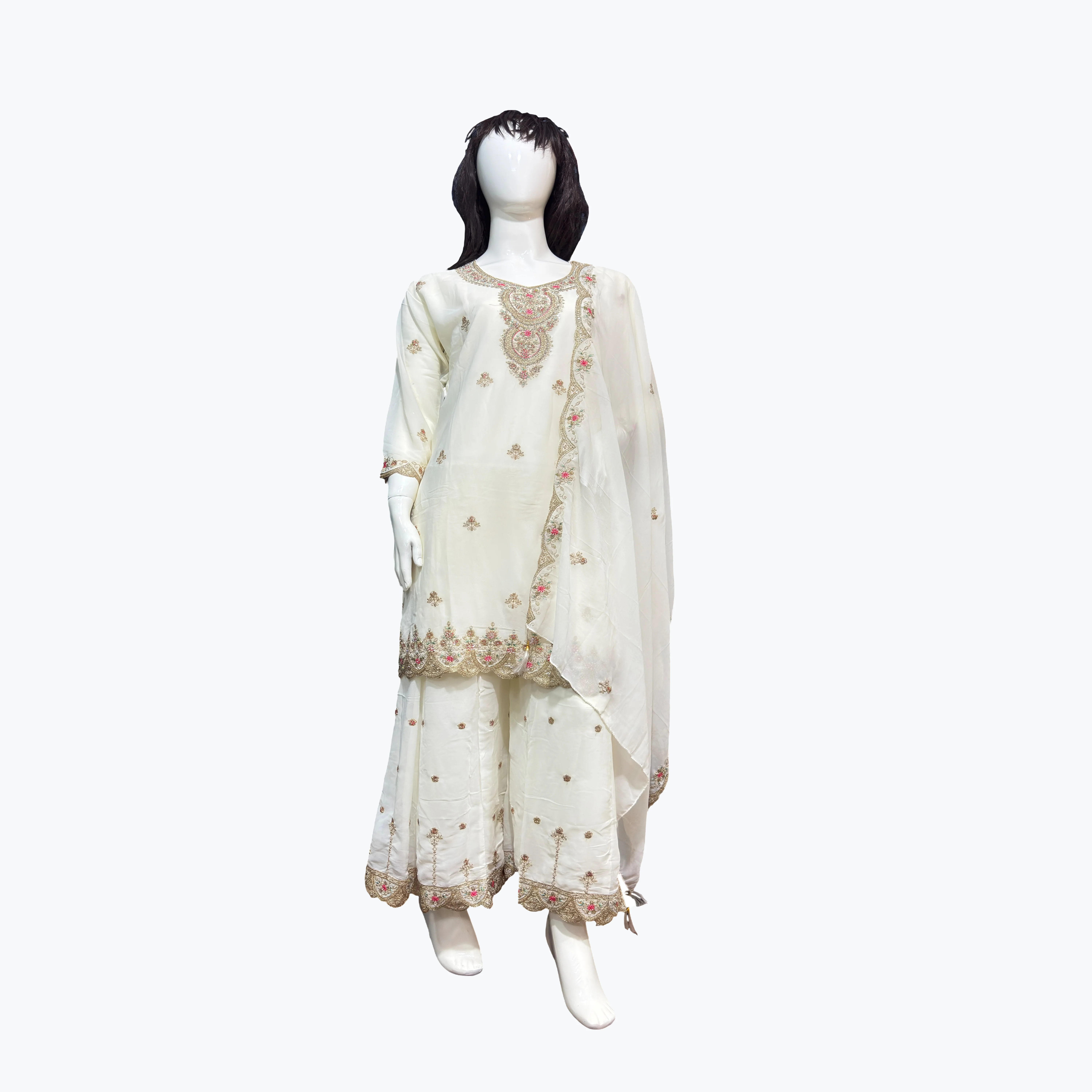 White Chinon Silk Sharara Suit