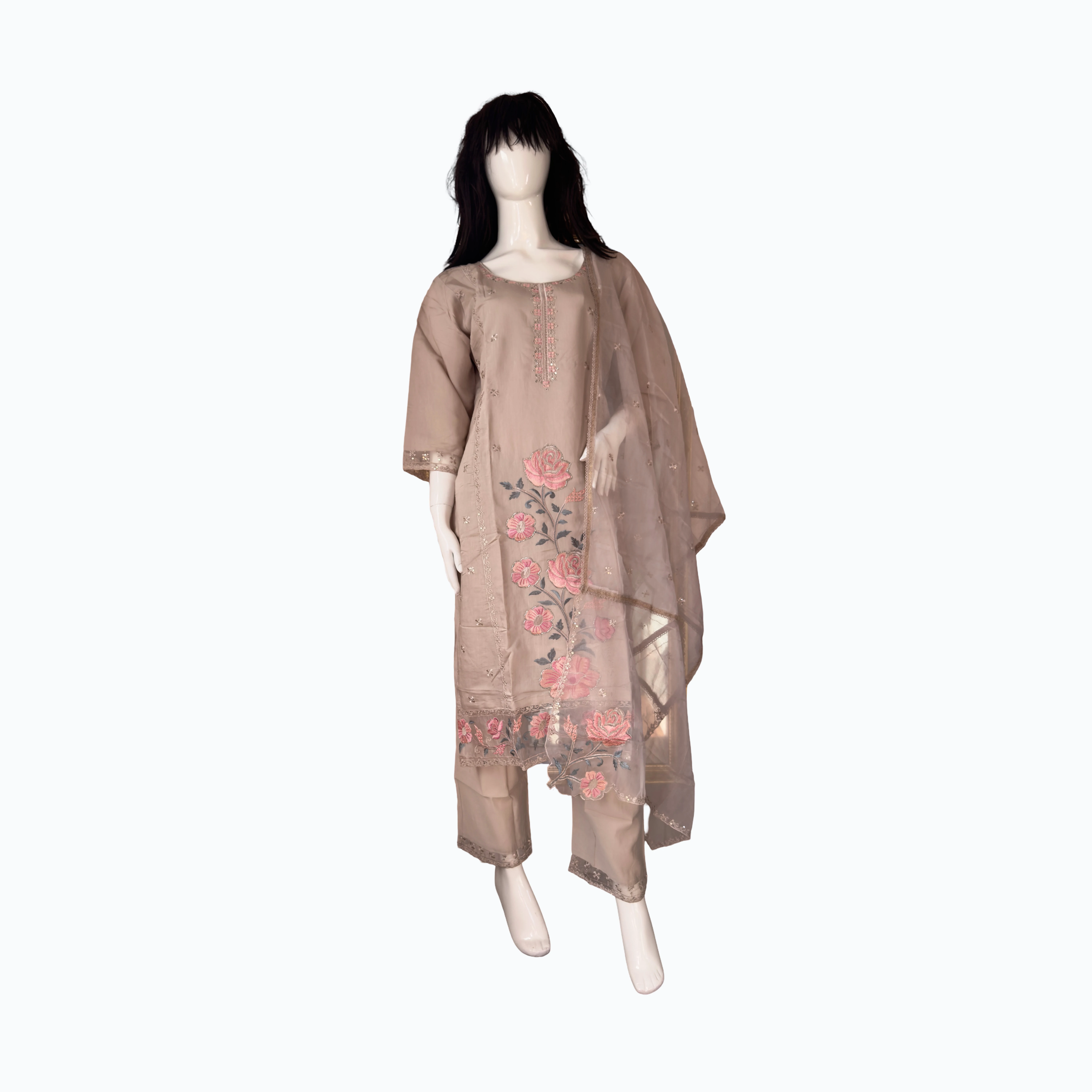 Gray Floral Kurta