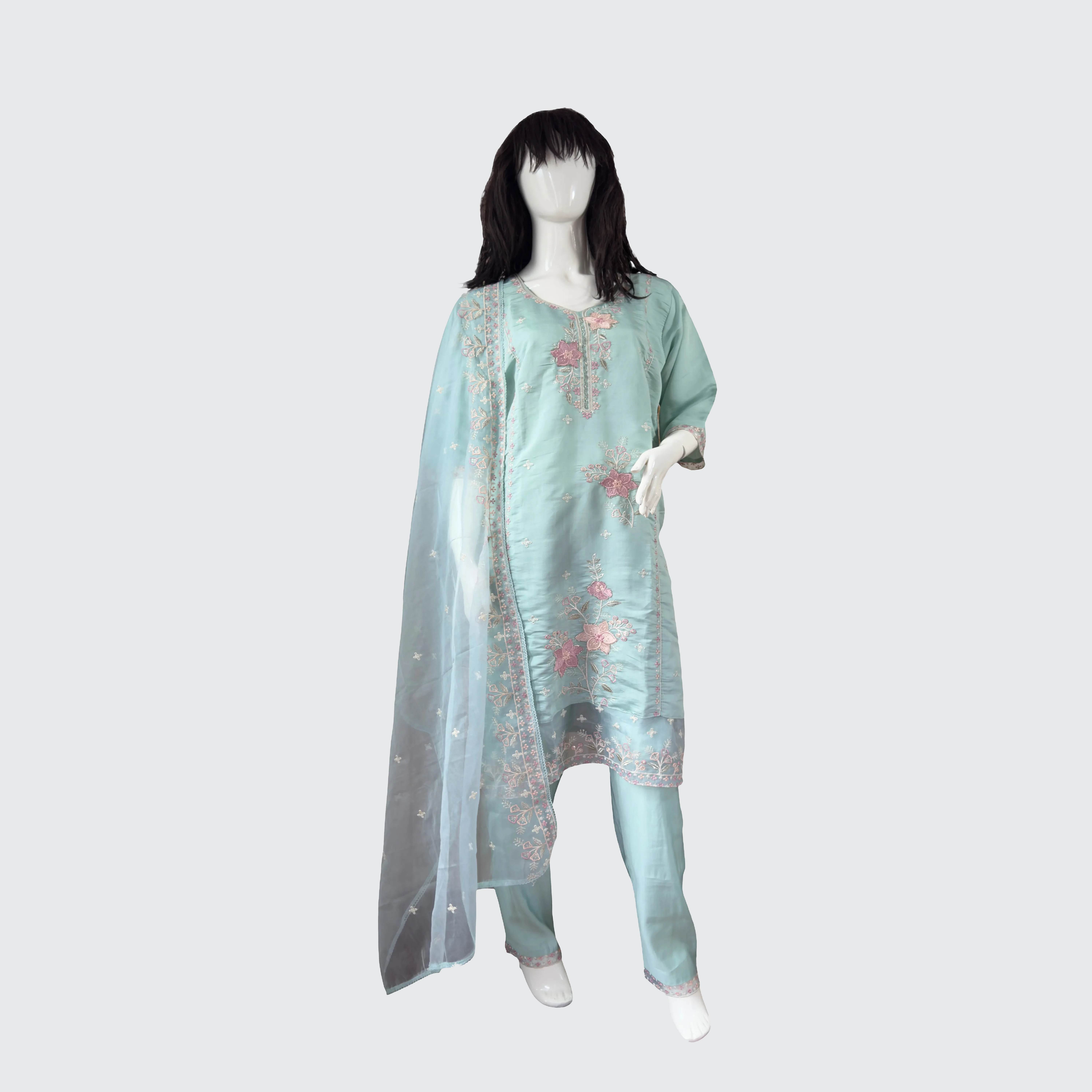 Floral Embroidered Soft Silk Kurta